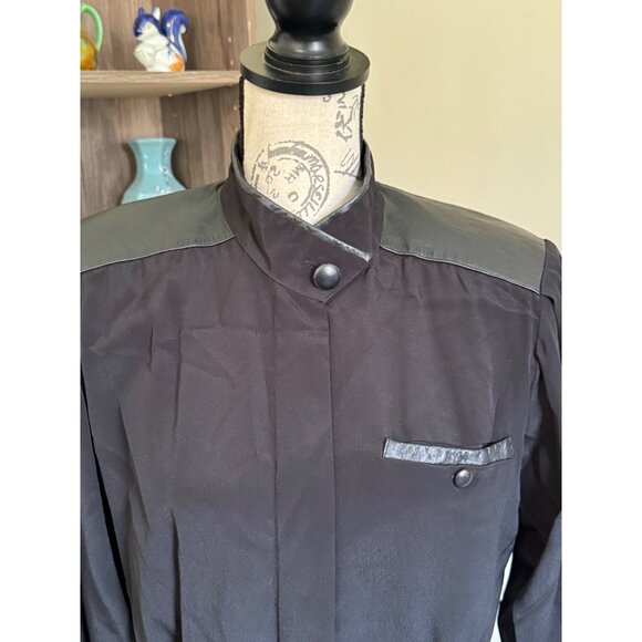 Vintage Erena By Irene Koenig Black Blouse Leather Trim Peplum Size 6 - Picture 3 of 12